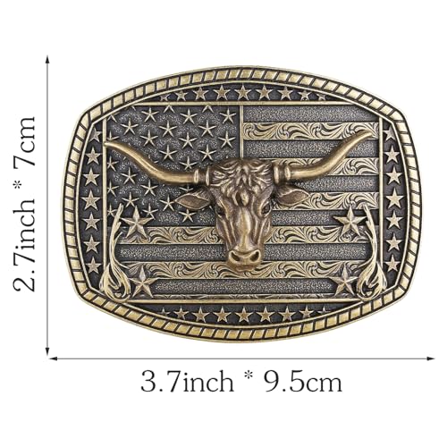 Image of Cowboy Belt Buckle for Men Western Cowgirl Rodeo Longhorn Bull Belt Buckles