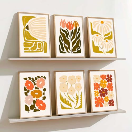Image of kotart Botanical Painting Wall Art Home Decoration Paintings With Frame For Living Room Bed Room Hotel Wall Decor Digital Reprint Set of 6 (13X17 inch)
