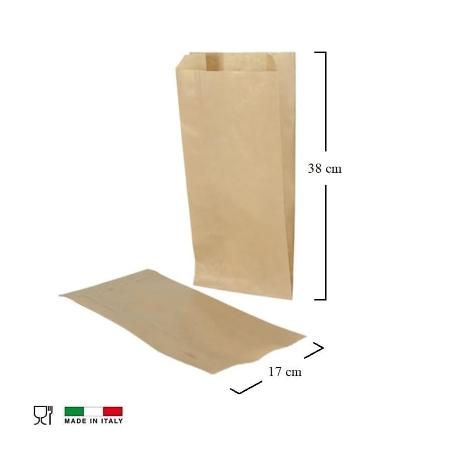 Palucart® 1000 Sacchetti di Carta per Alimenti colore Avana, misura 17x38 cm, Buste in carta Kraft per Trasporto di Cibi e Oggetti - M