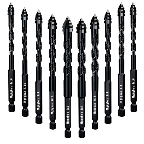 Mgtgbao 10PC Black Upgraded 4-Flute Serrated Carbide Masonry Drill Bit Set
