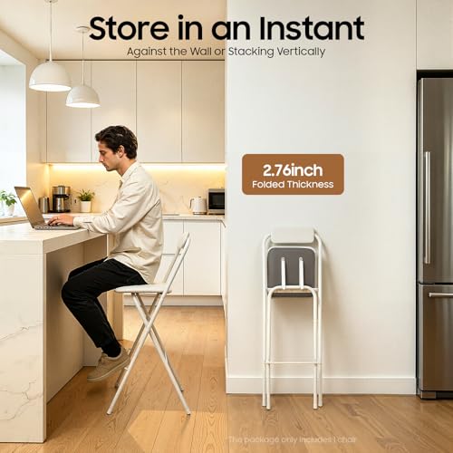 Butaco plegable con respaldo, silla alta plegable de barra para cocina, isla, cafetería o comedor (blanco, 1 unidad) miniatura 4
