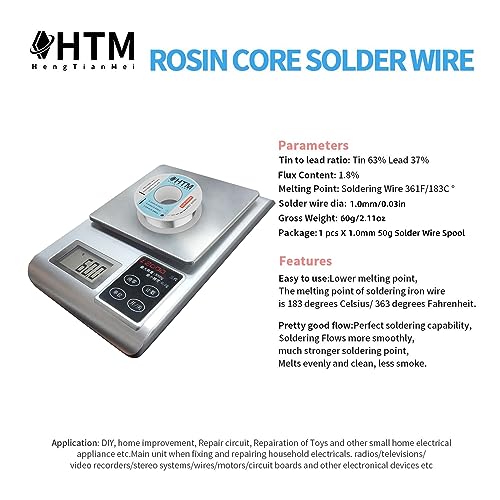 Image of Rosin Core Solder Wire For Electronics,63 /37 Tin Lead Low Temp Solder Metal Wire(1.0mm /50g)