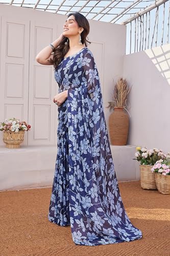 Image of MIRCHI FASHION Saree for Woman Chiffon Floral Printed | Lightweight Comfortable Daily Wear Women's Sari with Unstitched Blouse Piece (Available in 15 Colors)