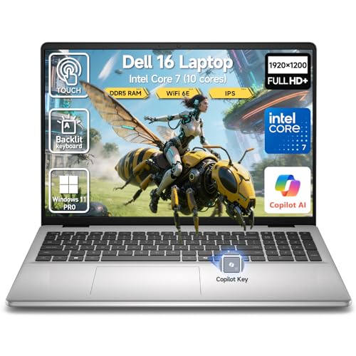 Image of 2026 Dell 16 Touchscreen Laptop Computer, 16 inch FHD+ Touch Screen Student&Business Laptop PC, Intel 10-Core 7 (Beat i7-1355U), 32GB DDR5 1TB SSD, Windows 11 Pro, Backlit Keyboard,Fingerprint,Wi-Fi 6E
