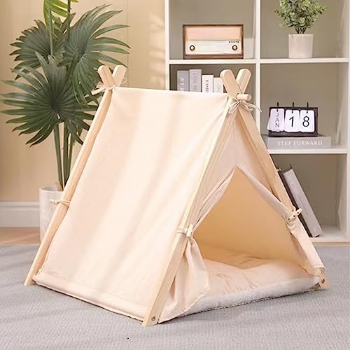 BAKAJI Tienda para Mascotas, caseta para Perros y Gatos con Marco de Madera Resistente y Cubierta de Tela Transpirable, caseta cómoda y fácil de Montar, Ideal para Interiores y Exteriores (Beige)
