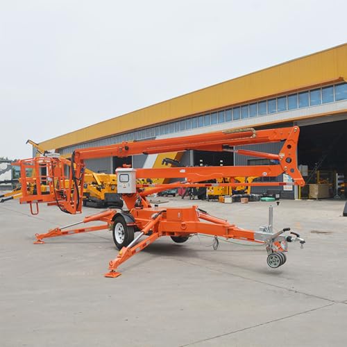 All-Purpose Hydraulic Articulated Cherry Picker Lift with Auto-Leveling Legs, Industrial Towable Boom Lift for Outdoor & Indoor Use, Traction Type Aerial Platform with 360° Controller