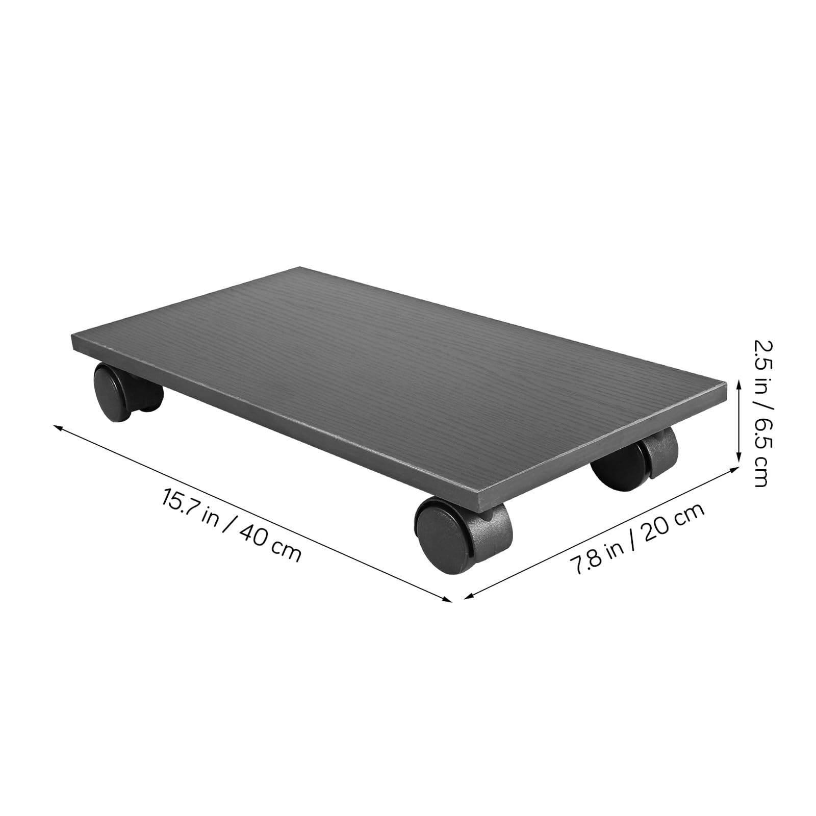 2 Soportes para Torre de Ordenador con Ruedas - Carro para CPU con Ruedas giratorias con Bloqueo - Plataforma de Madera Negra - Soporte para PC Debajo del Escritorio con Freno para Suelo 15,7