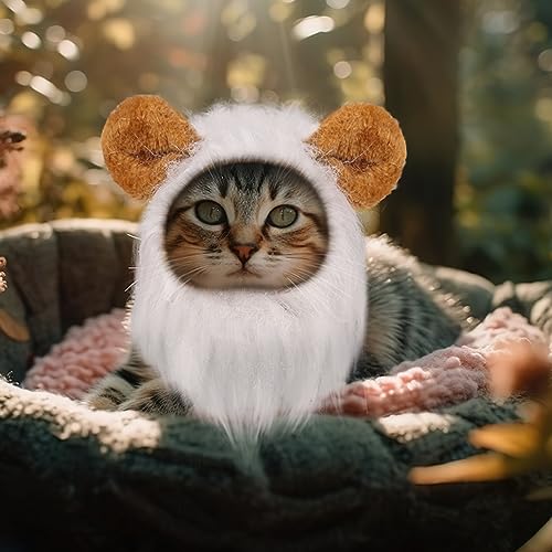 Image of Cat Halloween Costumes - Lion Mane Wigs for Cat Costumes, Adjustable Comfortable Funny Pet Kitten Cats Dress Up Clothing Accessories for Halloween Christmas Festival Party, White