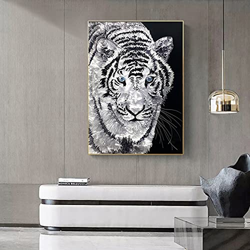 Toile tigre noir et blanc moderne décoration murale grand salon familial