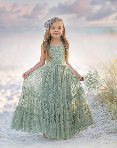 Flower Girl Dress Lace Boho Toddler Dresses Ruffle Girl Dress for Wedding Garden Party Holiday Communion Sleeveless2