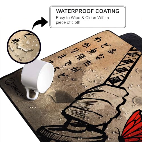 Image of Japanese Samurai Gaming Mouse Pad, Large Desk Mat 58.5 x 28 cm, Extended Washable Mousepad, Desk Pad, 2mm Thick Non-Slip Rubber Base, Stitched Edges, Smooth Surface (Multicolour)