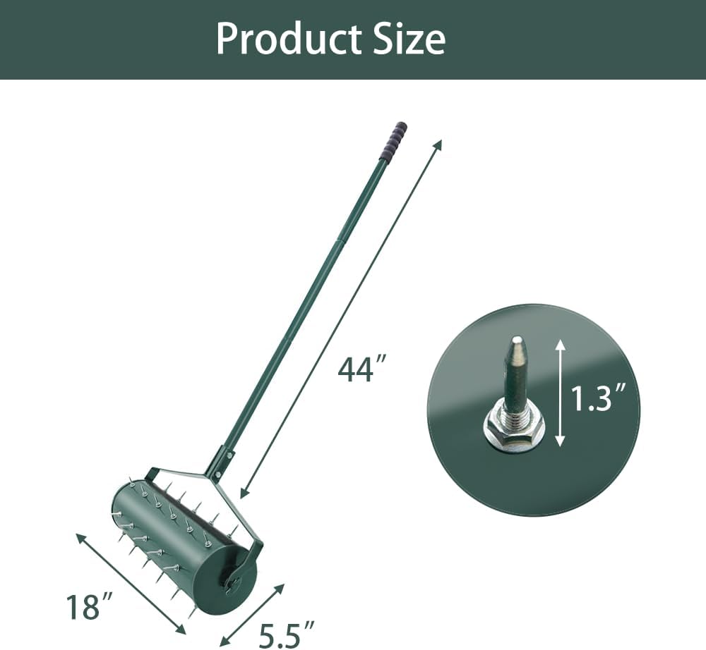 THUNDERBAY Upgraded 18-Inch Lawn Aerator Garden Yard Heavy-Duty Spike Grass Rotary Manual Lawn Aerating Tool