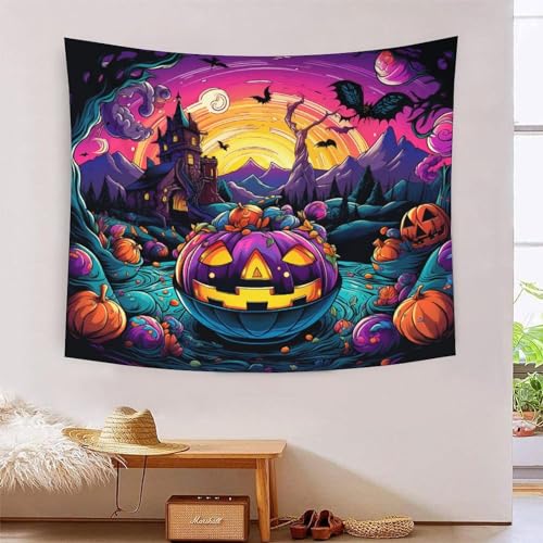 Tapisserie Halloween citrouille 3D NMOTARVIN déco tissu 180x230 cm