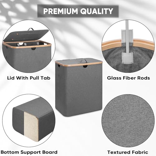 Image of BALEINE Laundry Hamper with Lid, Tall Laundry Baskets with Bamboo Pull Handles, Large Laundry Bin with Internal Support (36 Gal /140L, Grey)