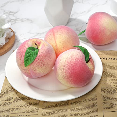 Hakacc Artificial Fruit Peach, 12Pcs Fake Peaches Lifelike Pink Peach With Green Leaves Simulation Peach For Photo Props Kitchen Decor Food #TOP5