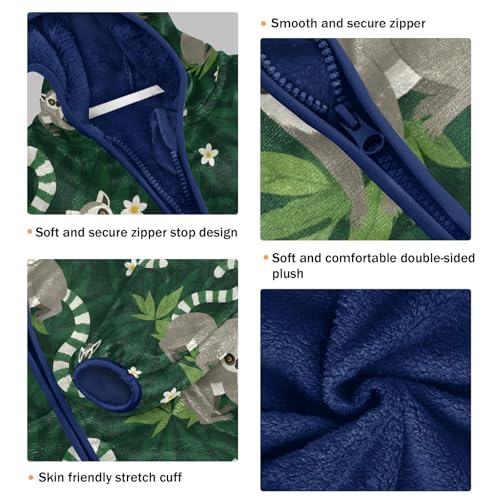 Lemur Pattern with Green Leaves Toddler Fleece Jacket Girl Boys Hooded Fleece Jacket Coat Warm Outwear Zip-up 3-10T3