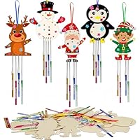 HBell Christmas Wooden Wind Chime Kits,Christmas Wooden Ornaments,Santa Claus Reindeer Snowman Penguin Elf Windchimes for Xmas Tree Hanging Decoration Kids Arts Painting DIY Crafts