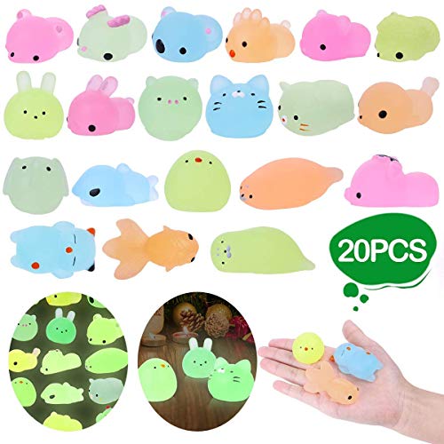 image for LEEHUR Mochi Glitter Squishies 20pcs Glow in The Dark Animals Squishy 