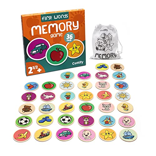 Cottify Wooden Memory Matching Game for Toddlers 2-4 years, Memory game for toddlers 2-4 years, Toddler Memory Game, Toddler Matching game, Memory Games for Kids 3 and up, Kids matching game, 36 Cards
