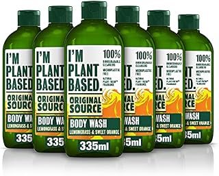 Original Source I'm Plant Based Lemongrass & Sweet Orange Body Wash, 100% Biodegradable Cleansers, 100% Microplastic Free, 100% Natural Fragrance Shower Gel, Cruelty Free, Vegan, Multipack of 6x 335ml