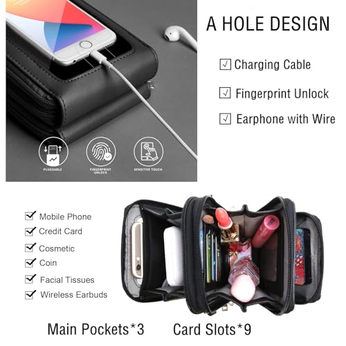 Image of Crossbody Cellphone Purse Women Touch Screen Bag RFID Blocking Wallet Handbag Shoulder Strap