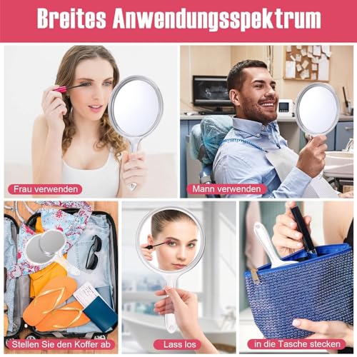 Foto von QESSUVNC Doppelseitiger Handspiegel Gewöhnliches Objektiv + 3X-Objektiv Doppelseitiger Handspiegel Handspiegel Vergrößerung Spiegel Kosmetikspiegel Kosmetikspiegel Vergrößerung Spiegel Handspiegel