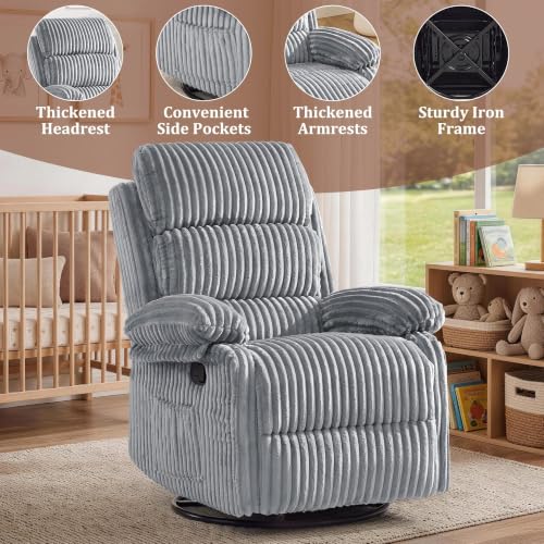Image of Korser Rocking Recliner Chair, Nursery Rocker Chair for Adults, Small Recliners for Small Spaces, Swivel Rocker Recliner with Cushion, Upholstered Rocking Chairs for Living Room, Nursery, Grey