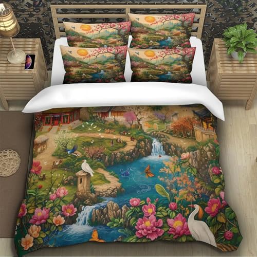 Housse de couette 135x200 3D paysage de l'Est parure de lit single microfibre douce