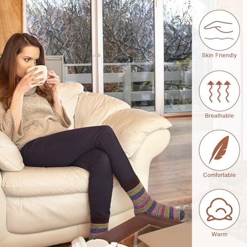 Justay 5 Pairs Wool Socks for Women - Winter Thick Boot Cozy Crew Vintage Soft Calf Knit Warm Socks Gifts4