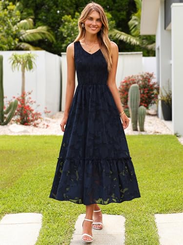 Image of Simplee Womens Semi Formal Dresses for Wedding Guest Floral Lace Midi Dress