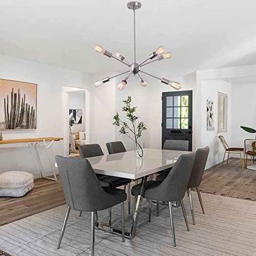 Etonimerr Sputnik Chandelier Light Fixture 8 Lights Modern Semi Flush Mount Ceiling Lighting Fixtures Mid Century Height Adjustable Chandelier For Dining Room Living Room Bedroom (Brushed Nickel) #TOP3