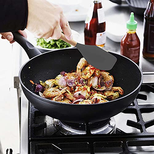 Image of Non-Stick Silicone Cooking Utensils Set with Natural Acacia Hard Wood Handle, High Heat Resistant Grey Pack of 5