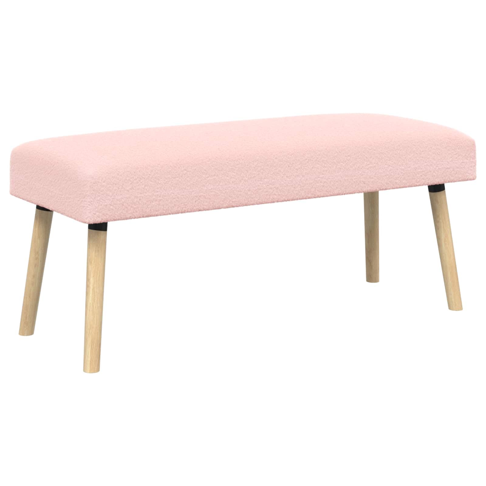 Banco de madera y bouclé rosa con acabados premium para dormitorio