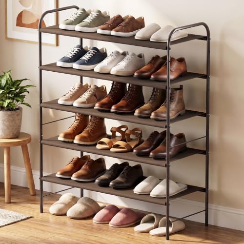 Image of Simple Houseware 5-Tier Shoe Rack Storage Organizer, Bronze | 600D polyester Light Sturdy Shoe Shelf