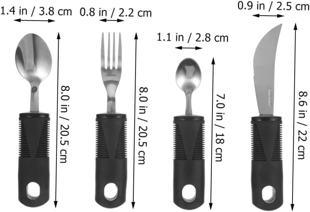 Weighted Adaptive Utensils Set for s Stainless Steel TPR Grip Forks Spoons and Knives Non-Slip Tremble Proof Silverware for Disabled and Elderly Users