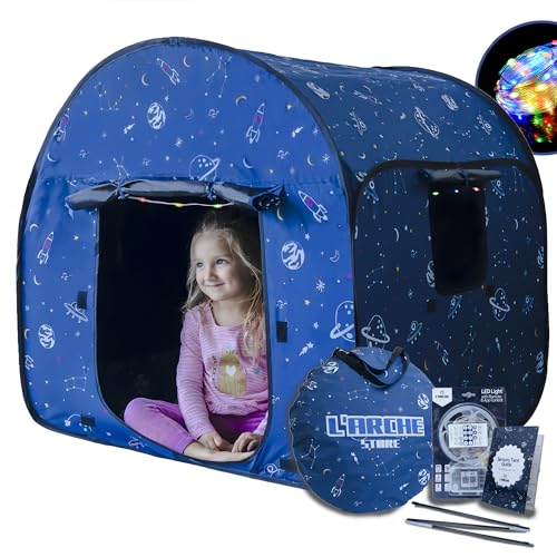 L’ARCHE Sensory Tent for Kids with LED Lights & Remote Blackout Pop-Up Calm Down for Autism, ADHD & SPD Indoor Sensory Room & Play Tent Foldable & Portable (Space Theme, Regular 35.4 in)