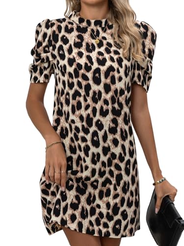 Robe décontractée chic léopard avec manches bouffantes volumineuses