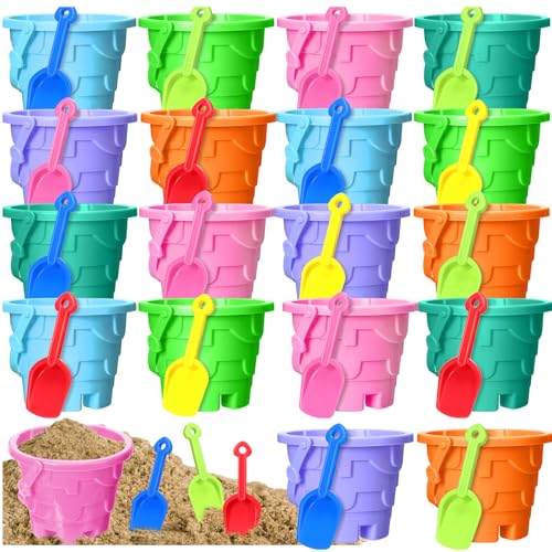 Junkin 36 Pcs 7.5 Inch Sand Castle Beach Bucket and Beach Shovels Toy Set Sand Castle Mould Sand Buckets Pails Beach Water Pool Gardening Bath Toy, 18 Bucket and 18 Shovels - image 1
