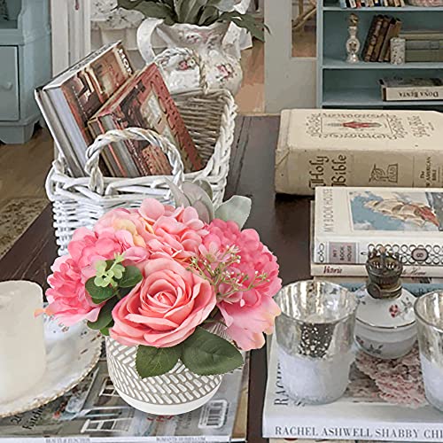 Large Artificial Potted Flower Shabby Shic Decoration Artificial Flowers Roses Hydrangeas Arrangements With Vase For Home Decor Artificial Flowers In Vase Farmhouse Decor Pink Faux Flowers In Vase #TOP1