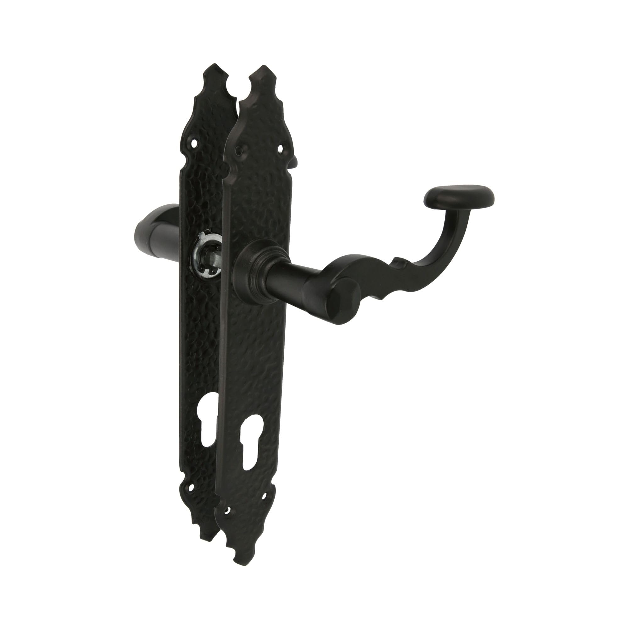 Amig - Set mit 2 Türklinken für Innentüren Mod.100PB90 | Schlüsselrosette bei 90 mm | 280 x 45 x 3,5 mm | Vierkantstift 8 mm | Zur Verwendung mit Einsteckschlössern | Aus Zamak in Schwarz