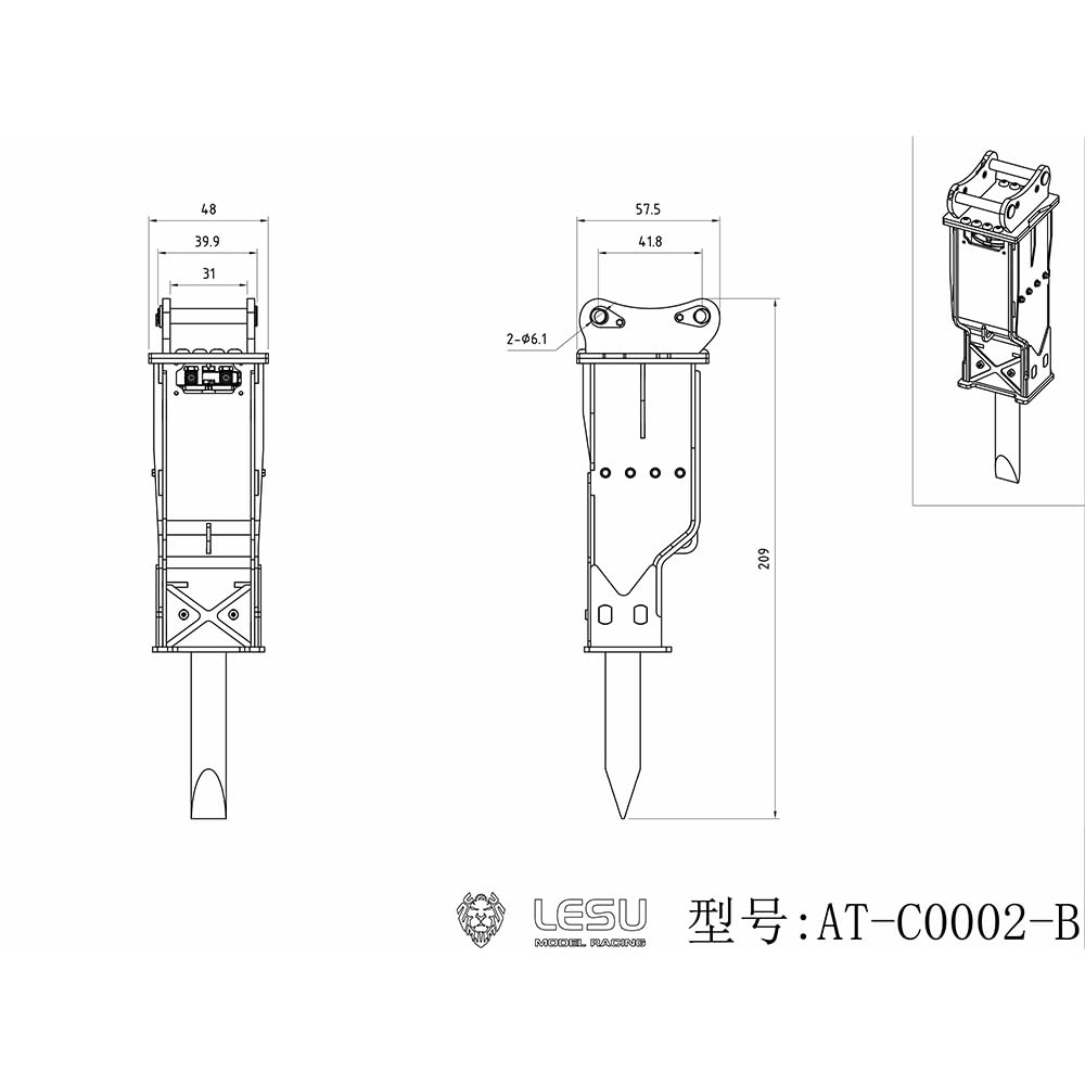 LESU Marteau en métal pour 1/14 hydraulique RC excavatrice AC360 ET26L ET30H pièces de pelle non peinte
