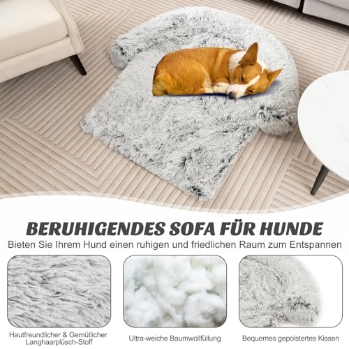 COSTWAY Hundebett flauschig, Sofaschutz Hund, Hundedecke für Sofa, Hundekissen waschbar, Plüschbett für kleine & mittelgroße & große Hunde Katzen, Hundematte aus Plüsch, 101 x 89 x 16 cm, Grau-weiß