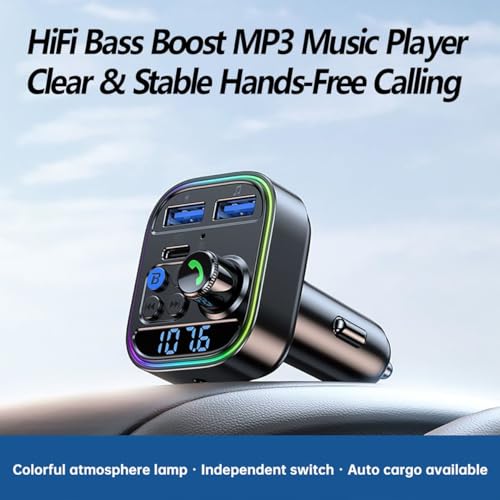 Image of Pmw - Wireless FM Transmitter for Car, Bluetooth Car Adapter with Type-C PD(30W) Car Charger and Dual USB Port,Wireless FM Radio Transmitter, Support MP3 Player, Handsfree Calling, LED Backlit - 1pcs