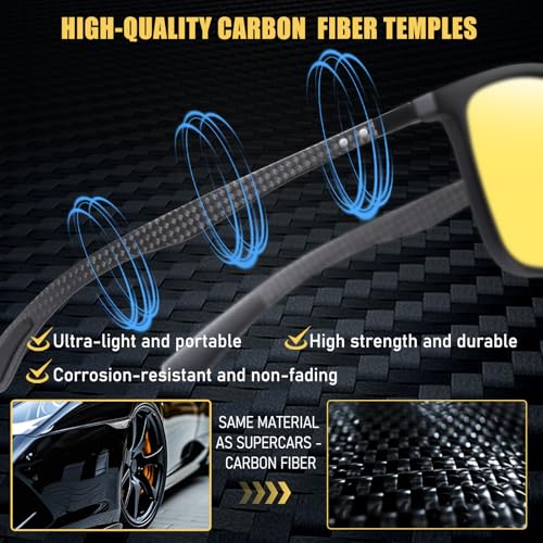 Image of HAOLOTA Polarized Sunglasses for Men Ultralight Carbon Fiber Temple,Square Sunglasses UV400 Protection for Driving /Golf