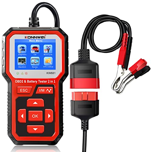 Testador de bateria pa carro e motrociclo KW681 e fermenta de scanner de diagnóstico OBDII 2 em 1
