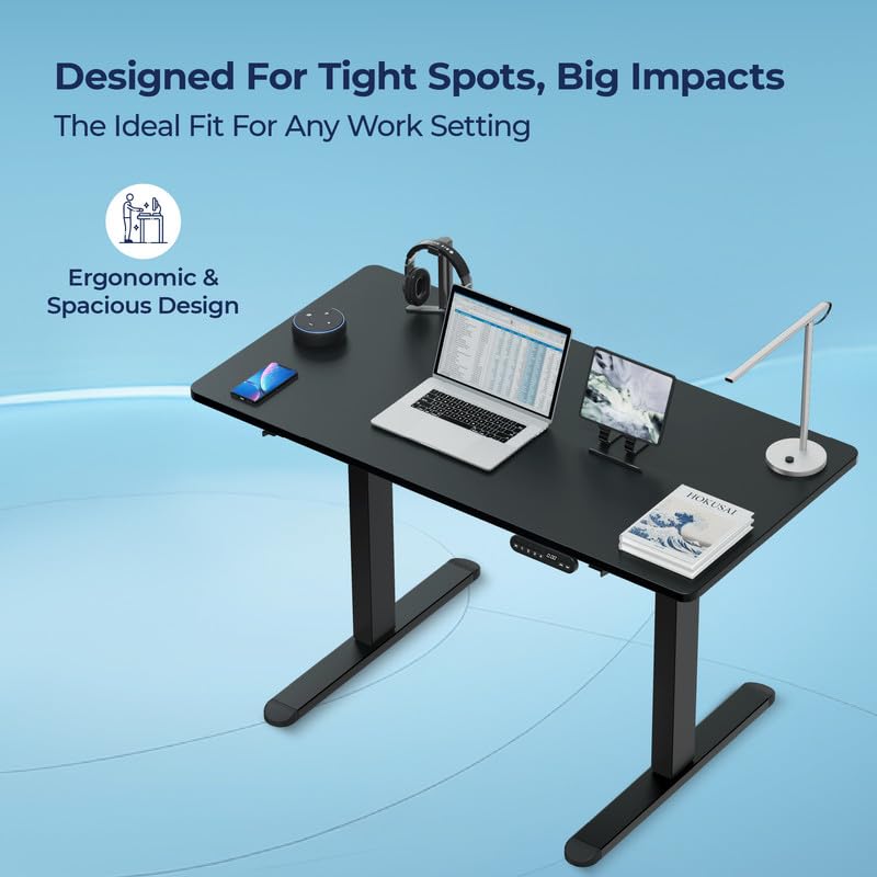 Image of The Sleep Company - AeroPlus Electric Height Adjustable Desk | Ergonomic Work from Home Table | 4 Memory Presets | 2 Years Warranty | 1200 x 600 Thick Top | Free Installation | Black & Black