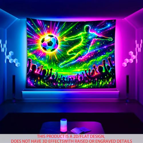 Image of Nuxovilar Neon Soccer Crowd Wall Tapestry Polyester 78.74x59.05 In | Glow Poster Trippy Wall Art Sports Decor UV Backdrop Bedroom Game Room Dorm Space Room (Soccer Kick Crowd)