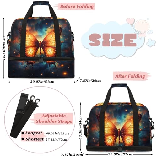 Large Weekender Overnight Bags Galaxy Fire Butterfly Travel Duffel Bag for Women Men Gym Bag With Shoe Compartment Foldie Travel Tote Bag Carry On Personal Item Bag for Travel Gym Sports2