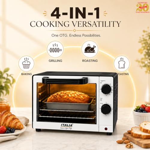 Image of ITALIA 9L Oven Toaster Griller (OTG) - 1000W Electric Oven for Baking, Toasting & Grilling | Top & Bottom Heating, 90C-230C Temp Control, 30-Min Timer with Stay-On, Fits 9-Inch Pizza | Black