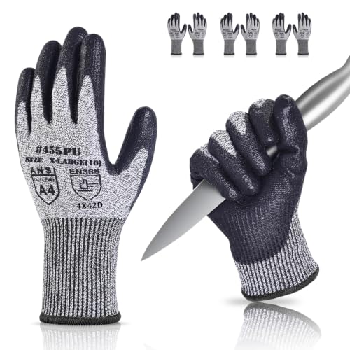 Image of Donfri 3 Pairs Cut Resistant Work Gloves Level 5 Touchscreen PU Size XL